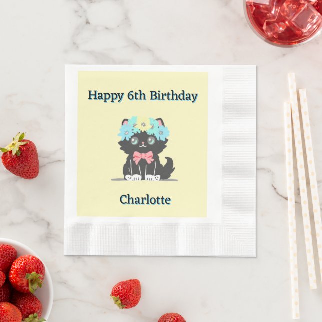 Adorable Black Kitty Birthday Paper Napkin Serviette (Beispiel)