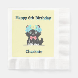 Adorable Black Kitty Birthday Paper Napkin Serviette
