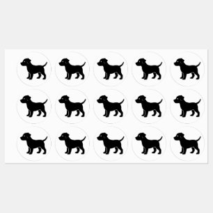 Adorable Black Puppy Silhouette Vinyl Etiketten