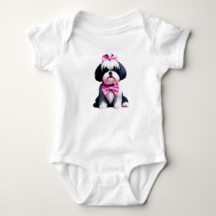 "Adorable Black & White Shih Tzu Baby Bodysuit mit Strampler