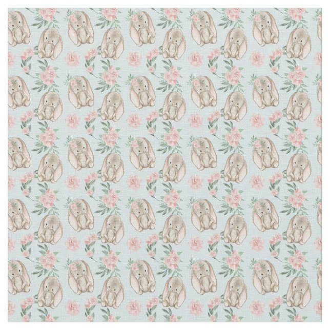 Adorable Blue Baby Rabbit Fabric Stoff (Nahaufnahme)