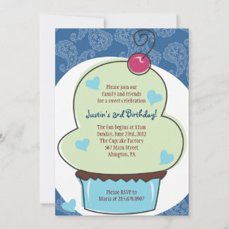 Adorable Blue Cupcake zum Geburtstag Einladung