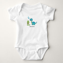 Adorable Blue Dinosaur with Hearts - Cute Brachios Baby Strampler