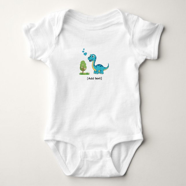 Adorable Blue Dinosaur with Hearts - Cute Brachios Baby Strampler (Vorderseite)