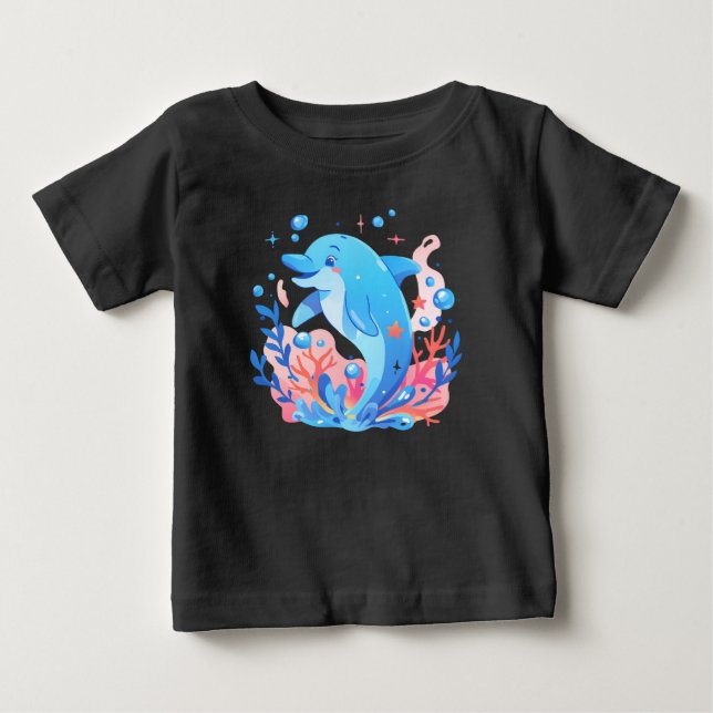 Adorable Blue Dolphin Baby Bodysuit Baby T-shirt (Vorderseite)