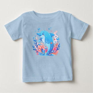 Adorable Blue Dolphin Baby Bodysuit Baby T-shirt