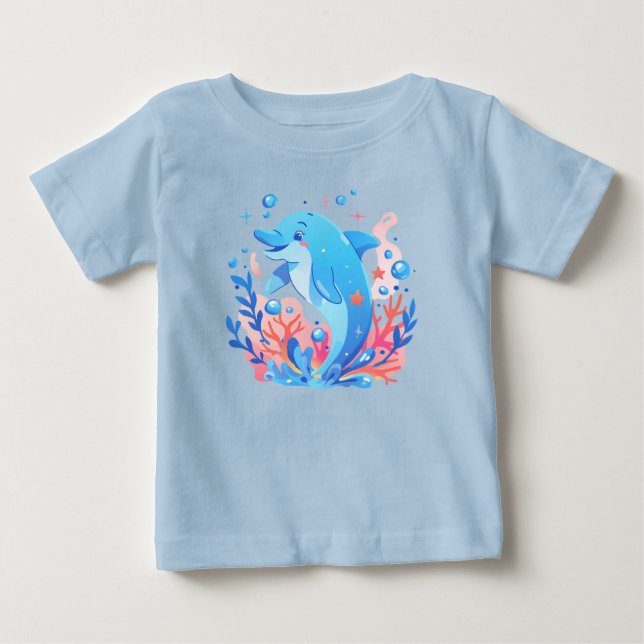 Adorable Blue Dolphin Baby Bodysuit Baby T-shirt (Vorderseite)