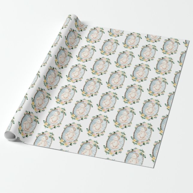 Adorable Blue Floral Baby Dusche Geschenkpapier (Ungerollt)