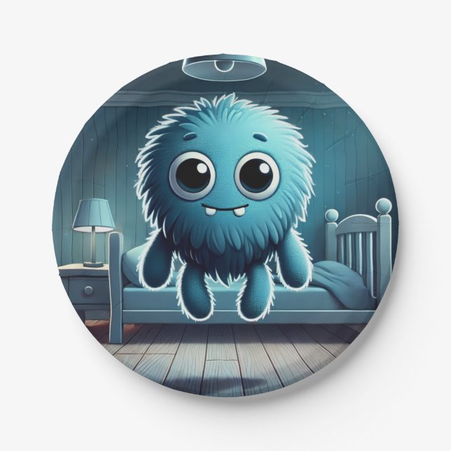 Adorable Blue Fluffy Creature Pappteller (Vorderseite)