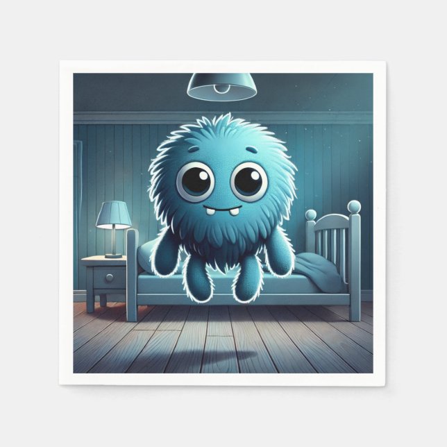 Adorable Blue Fluffy Creature Serviette (Vorderseite)