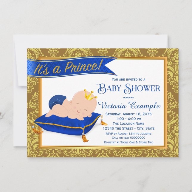 Adorable Blue Gold Prince Baby Dusche Einladungen (Vorderseite)