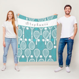 Adorable Blue Green Niedlich Tennis Girl Ihr Name Fleecedecke