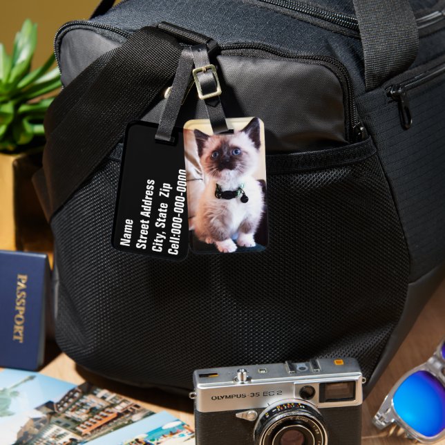 Adorable Blue Mit Augen Masked Kitten Foto Gepäckanhänger (Vorderseite & Rückseite)