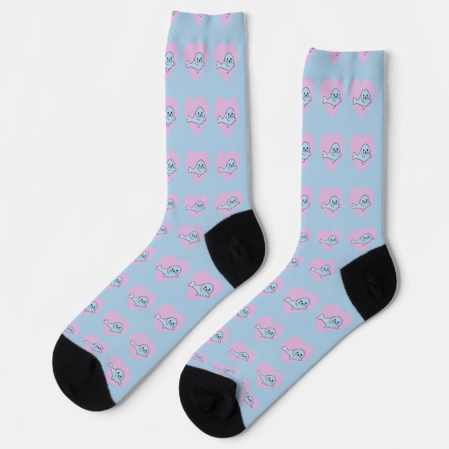 Adorable Blue Siegel mit einem rosa Herz Hintergru Socken (Linkes Detail)