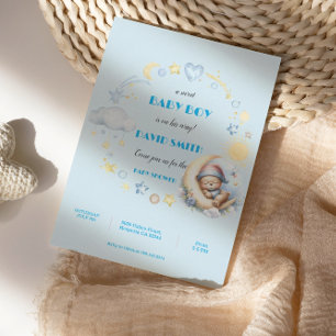 Adorable Blue Stars und Mondschläfer Teddy Bären Einladung