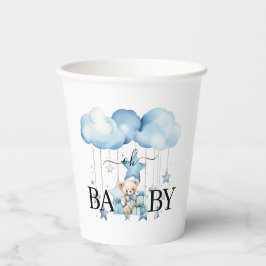 Adorable Blue Watercolor Teddy Bear Baby Dusche Pappbecher