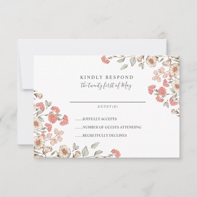 Adorable Blush Blume Hochzeit RSVP Karte (Vorderseite)