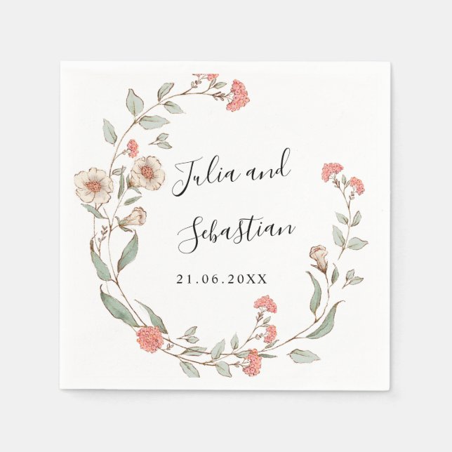 Adorable Blush Blume Hochzeitsmonogramm Serviette (Vorderseite)