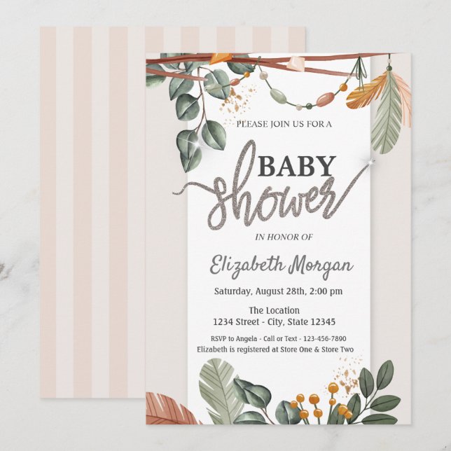 Adorable Boho Baby Dusche Einladung (Vorne/Hinten)