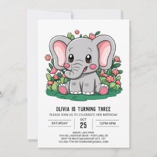 Adorable Boho Elephant Digital Geburtstag Einladung