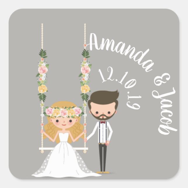 Adorable Boho Hipster Wedple Quadratischer Aufkleber (Vorderseite)