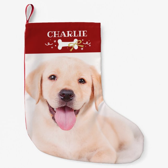 Adorable Bone Custom Foto Pet Hund Kleiner Weihnachtsstrumpf (Vorderseite)