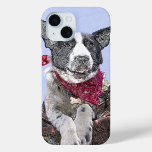 Adorable Border Collie Heeler Mix Dog Sketch iPhone 15 Hülle