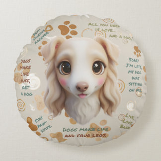 Adorable Borzoi Face Cushion Round Pillow Rundes Kissen