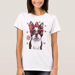 Adorable Boston Terrier Genießen Lollipop Valentin T-Shirt