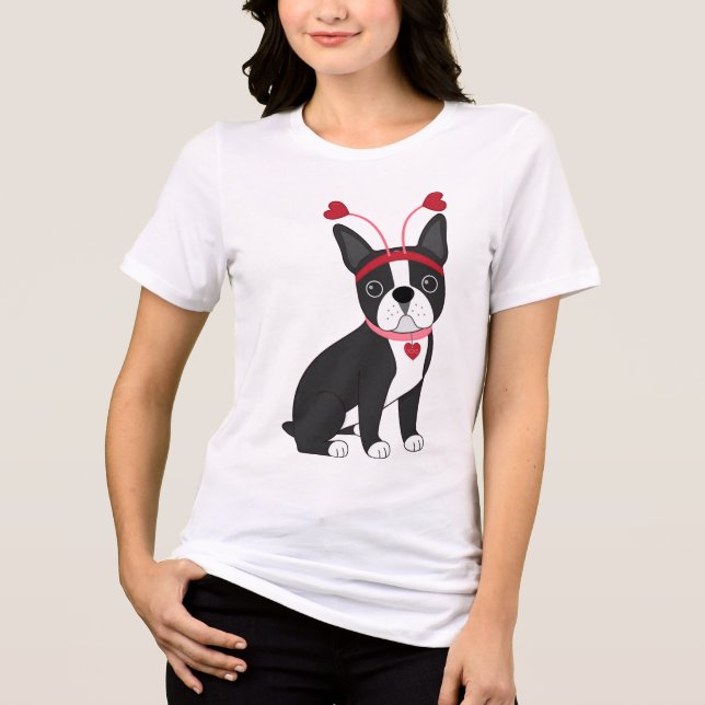 Adorable Boston Terrier Valentine Tri-Blend Shirt (Vorderseite)