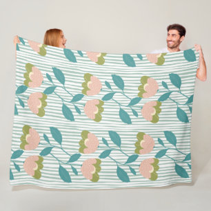 Adorable botanische Muster in blau und rosa Fleecedecke