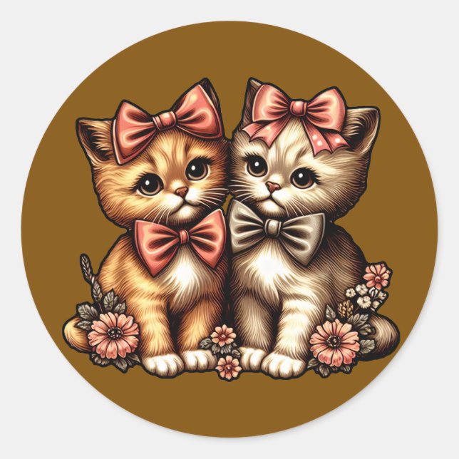 Adorable Bow-tied Kittens Runder Aufkleber (Vorderseite)