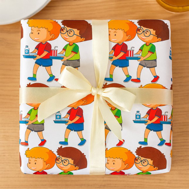 Adorable Boys, die Lebensmittel mitführen Geschenkpapier (Von Creator hochgeladen)