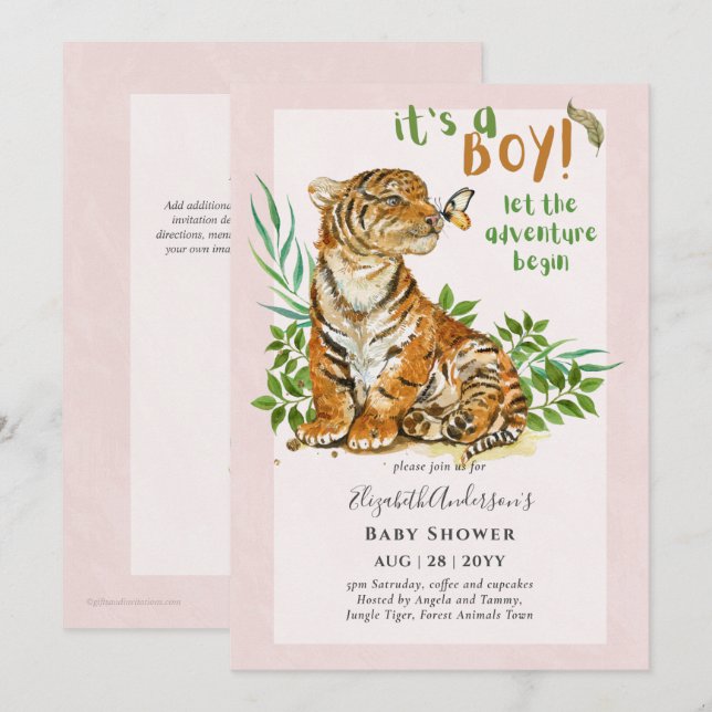 Adorable BOYS Tiger Baby Dusche einladen Einladung (Vorne/Hinten)