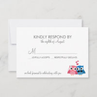 Adorable Bridge and Groom Owls Wedding RSVP Card