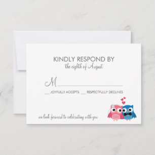 Adorable Bridge and Groom Owls Wedding RSVP Card Karte