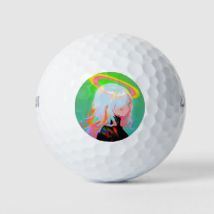 Adorable Bright Neon Halo Anime Girl Golfball