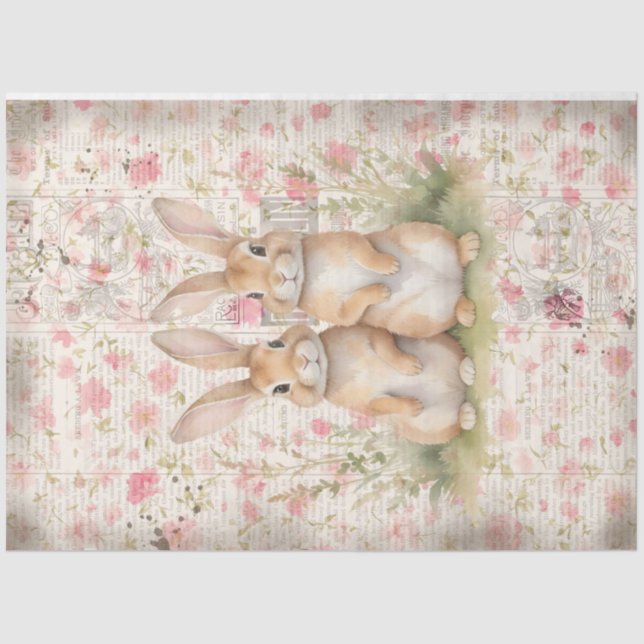 Adorable Brown Spring Hütte Bunnies Decoupage Seidenpapier (Vorderseite)