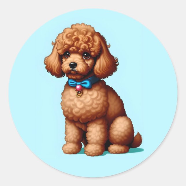 Adorable Brown Toy Poodle mit blauem Hintergrund Runder Aufkleber (Vorderseite)