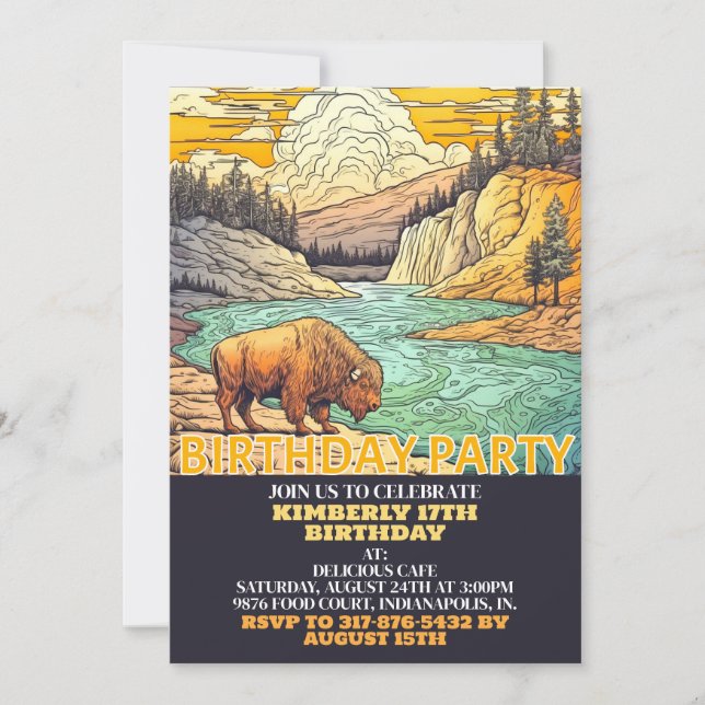 Adorable Buffle sauvage Invitations de fête d'anni (Devant)