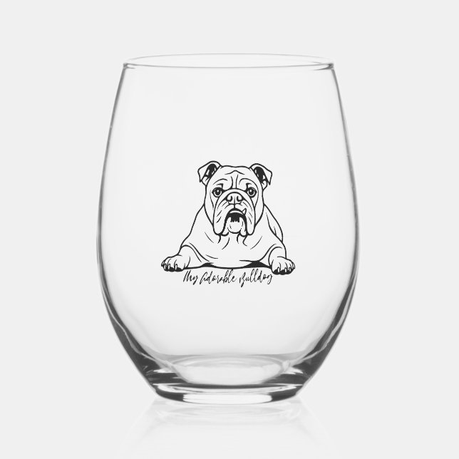 Adorable Bulldog Weinglas Ohne Stiel (Vorderseite)