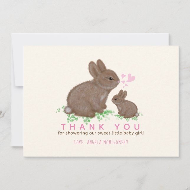 Adorable Bunnies Hearts Girl Babydusche Danke (Vorderseite)
