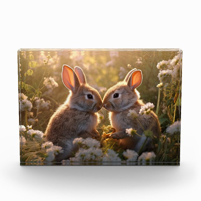 Adorable Bunnies im Frühlingswiese-Design Fotoblock (Vorderseite)