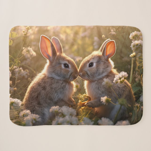 Adorable Bunnies im Frühlingswiese-Design Sherpadecke (Vorderseite (Horizontal))