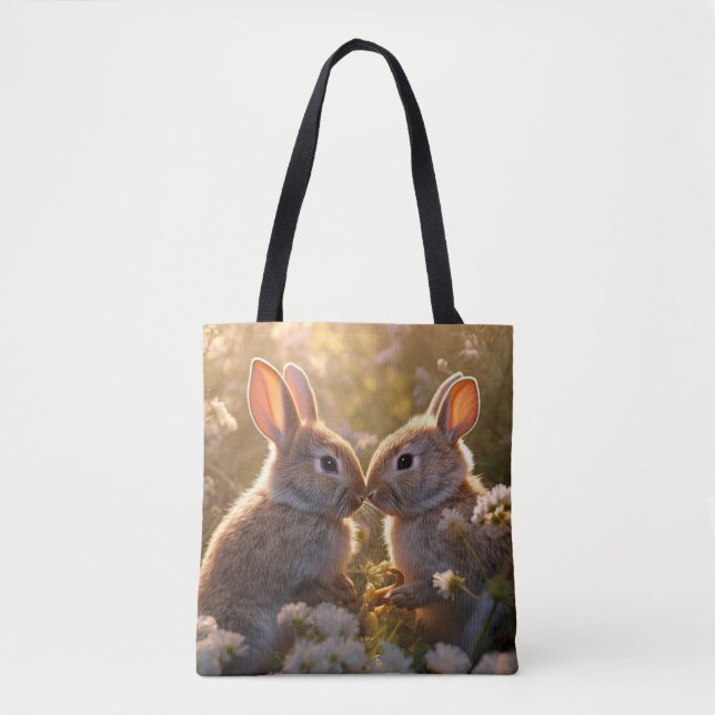 Adorable Bunnies im Frühlingswiese-Design Tasche (Vorderseite)