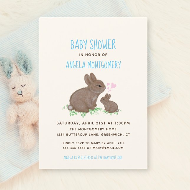 Adorable Bunnies mit Hearts Boy Baby Dusche Einladung (Von Creator hochgeladen)