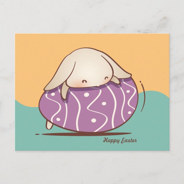 Adorable Bunny am Lied für ein Lila Ostereier Postkarte (Vorderseite)