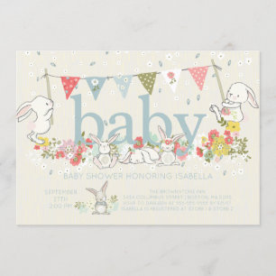 Adorable Bunny Boys Baby Dusche Einladung