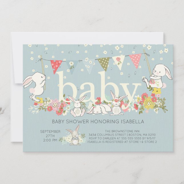 Adorable Bunny Boys Baby shower Invitation (Devant)