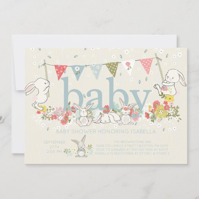 Adorable Bunny Boys Baby shower Invitation (Devant)